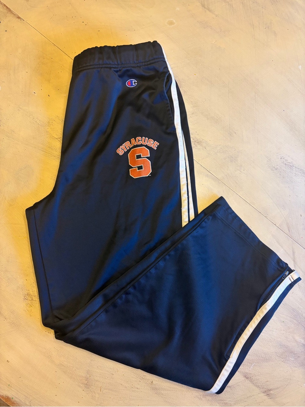 Vintage Champion Syracuse Men's Navy Blue Track Pants with Side Stripes Size XL